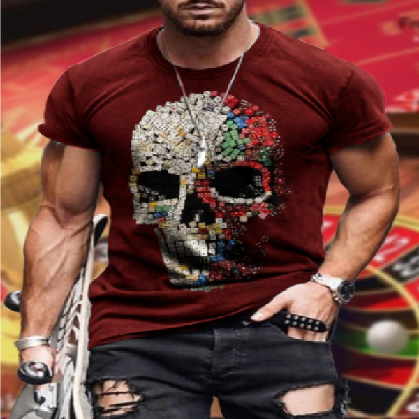 

color skull pattern 3d printed t-shirt visual impact party shirt punk goth round neck high-quality american muscle style short sleeves, White;black