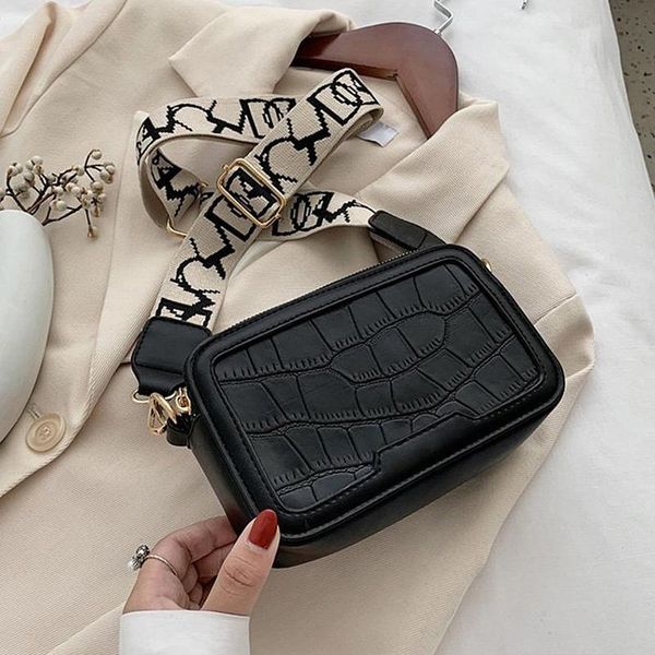 

luxury solid color fashion bag crocodile pattern stone grain pu leather camera flap design cross body shoulder girl bags