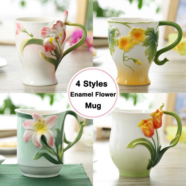 

mugs 4 styles enamel flower coffee procelain tea cups and handpainted mark drinkware gift for friend drop