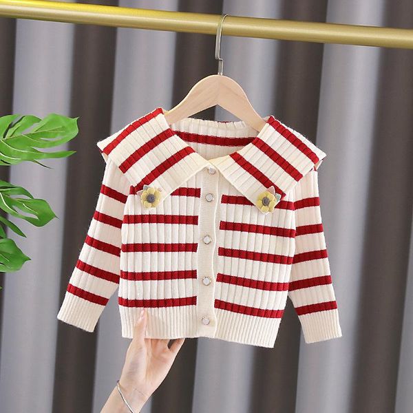 

pullover spring girl baby clothes striped knitted cardigan sweater jacket for toddler children clothing 1st infant birthday sweaters, Blue