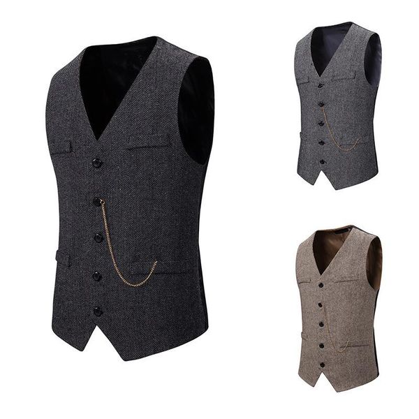 

men's vests herringbone single breasted waistcoat joint suit vest, Black;white