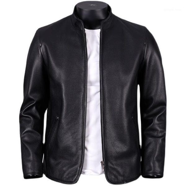 

men's leather & faux 2021 black genuine jacket men casual style stand collar plus size 3xl real natural cowhide autumn slim fit young c
