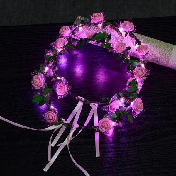 

party decoration 2021 colorful led flashing flower headband garland women girl blinking wreath headwear hair accessory glow supplies