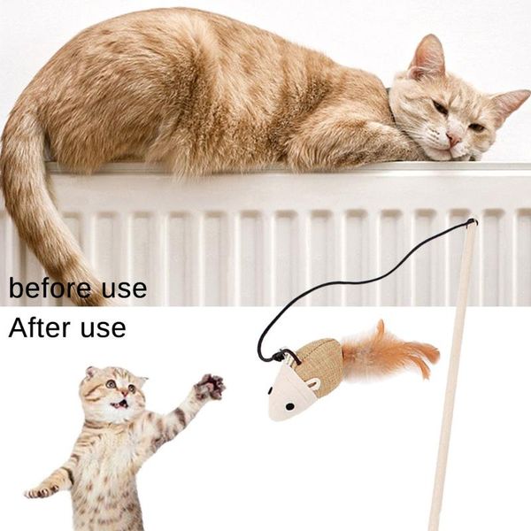 

cat toys funny stick wooden fishing rod mouse pole interactive toy wood 2021