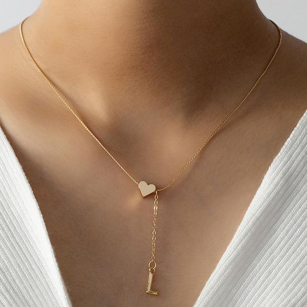 

chains korean ins simple fashion heart letter pendant gold color metal necklace for women girls clavicle chain jewelry accessories, Silver