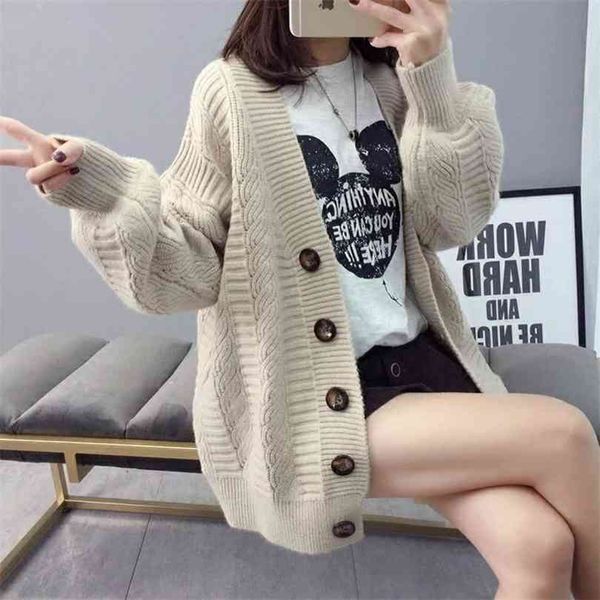 

sweater cardigan jacket female loose korean student spring and autumn sweater trend round button net red old k 210922, White;black