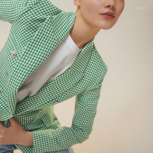 

women's suits & blazers cp notched green hounstooth women fashion spring double breasted jackets elegant office lady, White;black