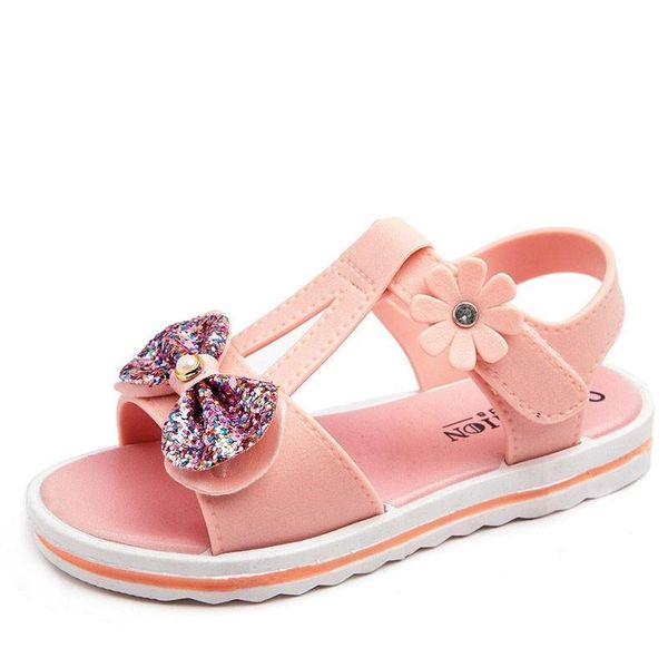 

girl's bow sandals children's solid 2021 fashion spring footwears summer soft shoes kids casual non-slip, Black;red