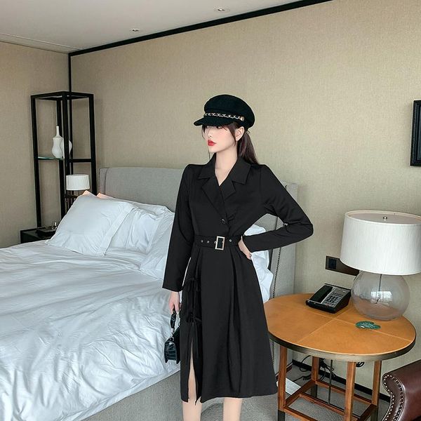 

casual dresses a leg fine skirt to film in the super black dress female autumn side split long of tall waist, Black;gray