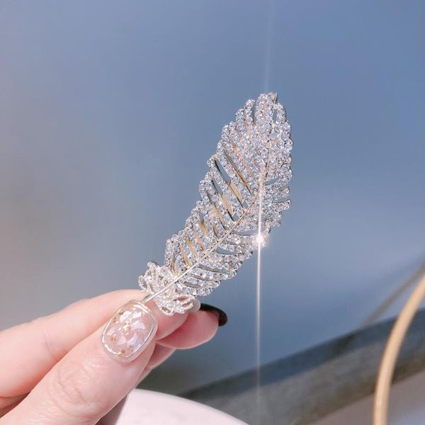 

hair clips & barrettes fashion crystal leaf feather elegant women clip accessories rhinestone hairpin for girls, Golden;silver