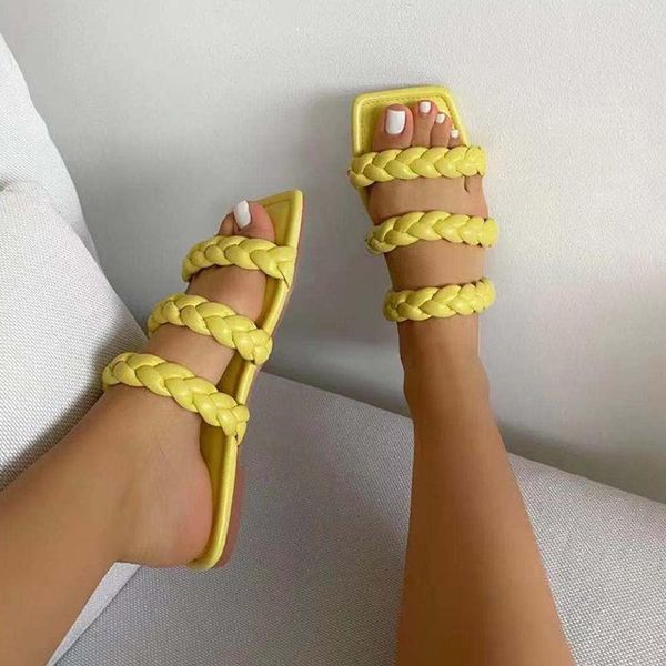 

slippers women's summer fashion ladies weaving shoes plus size pu women flat indoor slipper ligth female footwear 2021, Black