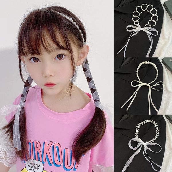 

hair accessories fashion organza lace pearl crystal headbands necklace for girls women diy band garland turban bandage, Slivery;white