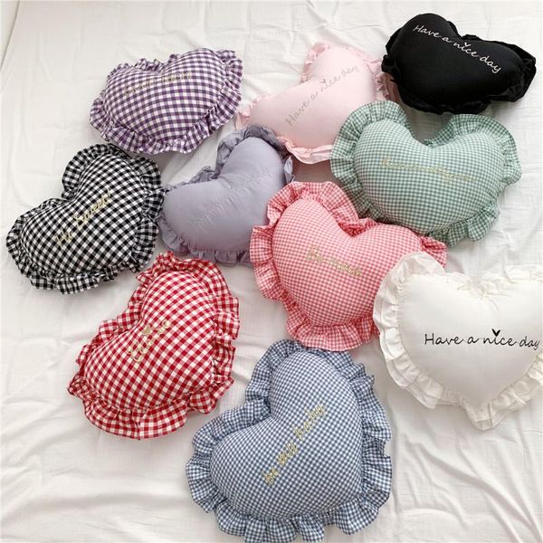 

cushion/decorative pillow ruffled love heart cushion geometric lattice letters embroidery cotton ruffle kids room decor baby shower gifts