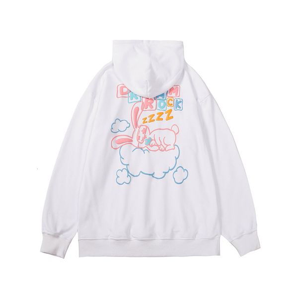 

sweatshirts cartoon rabbit print mens street fun trend loose couple hoodie, Black