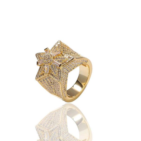 

fashion star rings gold silver color full iced cubic zirconia hiphop ring jewelry for men and women drop shipping