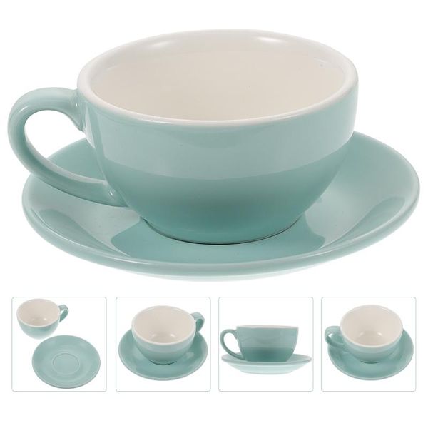 

mugs 1 set durable ceramic cup with saucer creative anti-scalding tea (sky-blue)