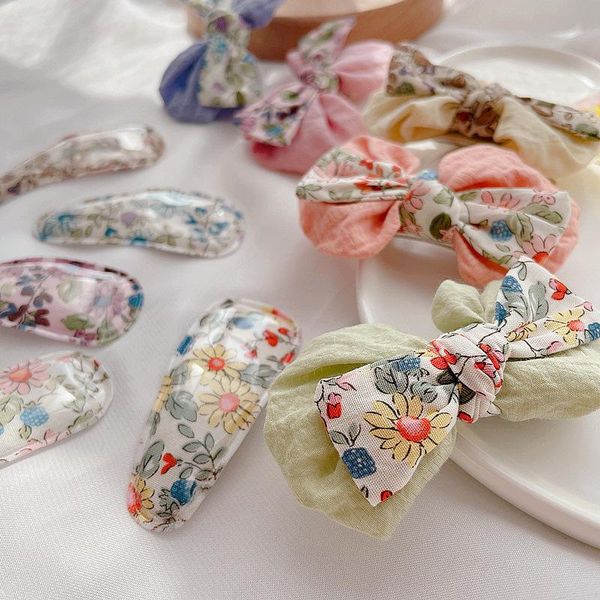 

2pcs/lot children girls bb hair clip hairpin cute floral print bowknot kids styling barrettes accessories, Slivery;white