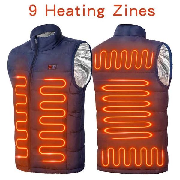 Зимняя площадью 9 районов с подогревом жилет мужчина USB электрический отопительный пиджак термальный жилет зима охота на открытый жилет 211105