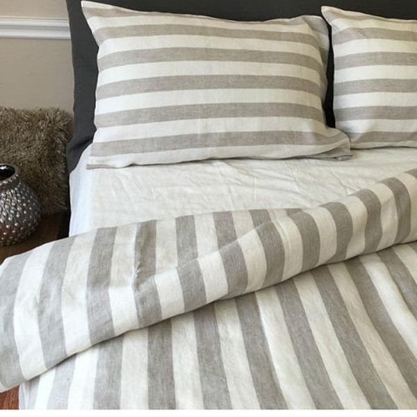 

2pcs striped french washed linen pillowcase vintage pure flax pillow case christmas cases cover bedding cushion/decorative