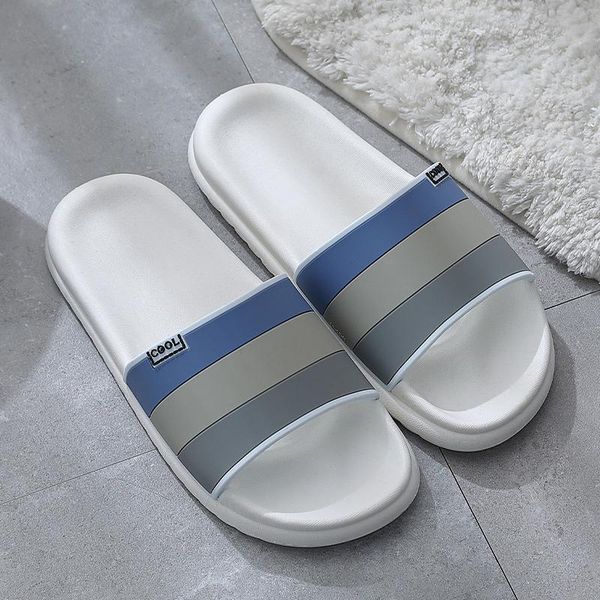 

slippers mute men soft sole shoes pvc indoor home slides for women non-slip summer stripe sandals bathroom shower, Black