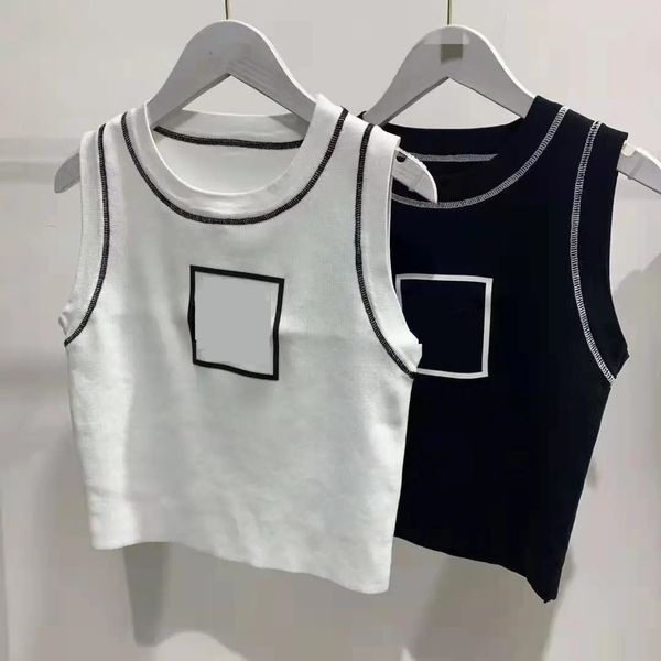 

t-shirt ladies tank brand cotton embroidered camisole letter short sleeve navel tight, White