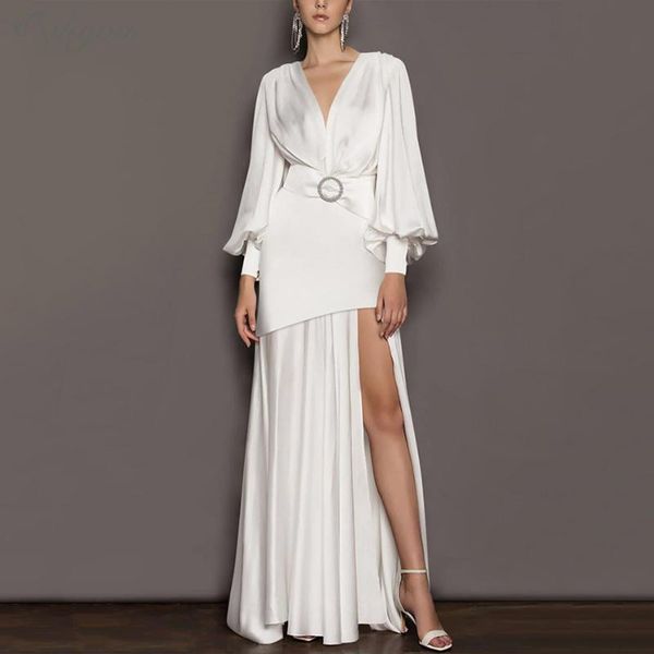 

casual dresses ailigou ladies luxury runway v-neck long sleeve split waist belt pleated celebrity party dress vestidos, Black;gray
