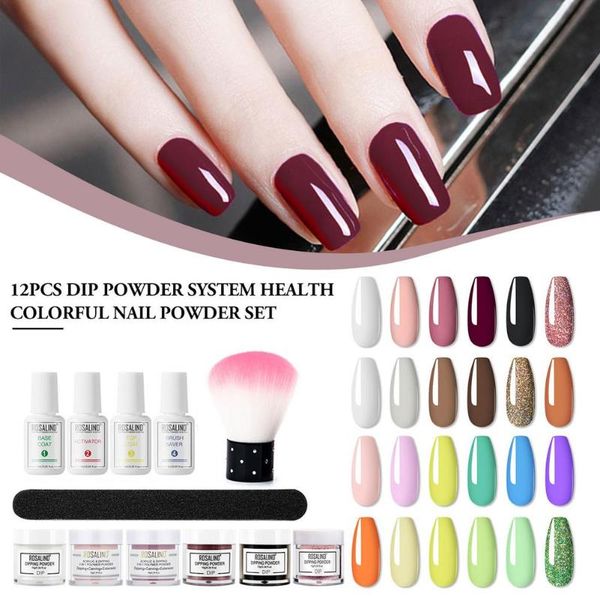 

nail glitter 12pcs dip powder system health colorful set, Silver;gold