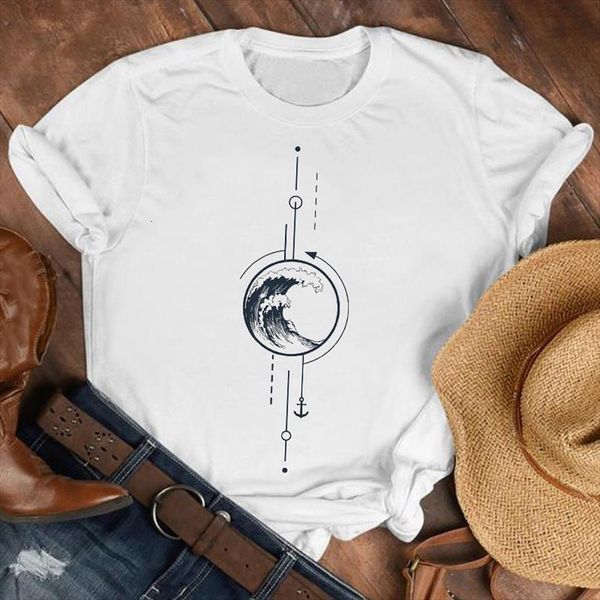 

men lady wave beach geometric cute 90s clothing fashion mens female print tee graphic, White;black