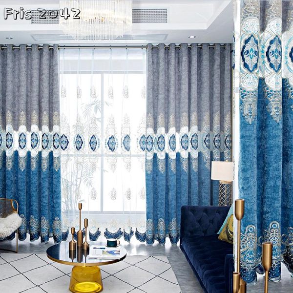 

curtain & drapes curtains cashmere embroidery applique blue shading customized finished product for living dining room bedroom