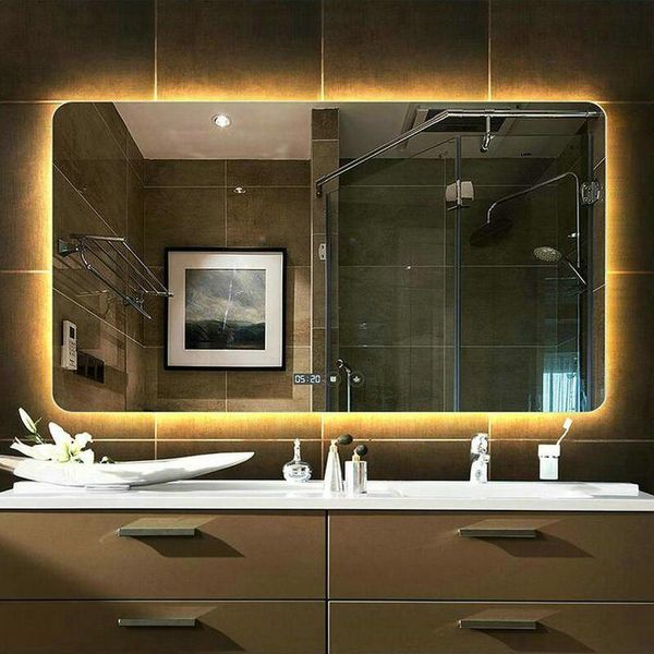 

mirrors smart rectangular siliver coating refection two color led bathroom mirror