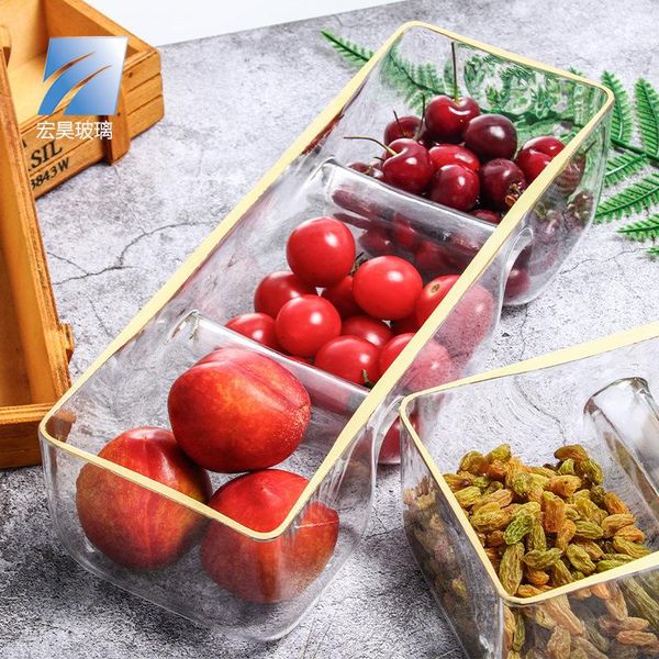 

simple three-cell glass dried fruit plate creative home phnom penh snack living room candy storage bottles & jars