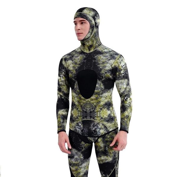 

3mm camouflage long sleeve fission hooded 2 pieces of neoprene submersible suit for men keep warm waterproof diving swim wear