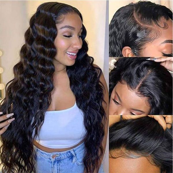 

lace wigs loose wave wig front human hair brazilian remy frontal pre-plucked closure for women, Black;brown
