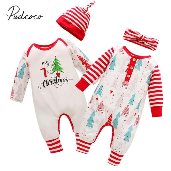 

christmas inafnt born baby girls boys romper long-sleeved jumpsuit fall tree stripes loose clothes +hat / headband jumpsuits, Blue
