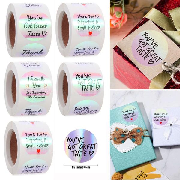 

500pcs/roll holographic thank you sticker circle stationery for your order seal label card envelope packag gift wrap