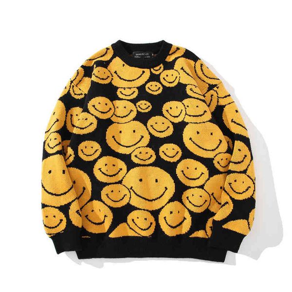 

men's oversize sweaters 2021 autumn winter smile cartoon clothing hip hop streetwear pullover harajuku sweater men, Black