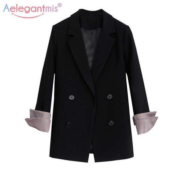 

aelegantmis vintage double breasted women blazers jacket office lady solid loose suit coat casual button blazer outerwear 210607, White;black