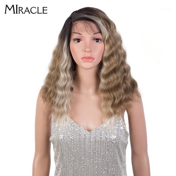 

synthetic blonde lace front wig loose nature wave for women ombre 15inch heat resistant curly deep cosplay wigs1, Black