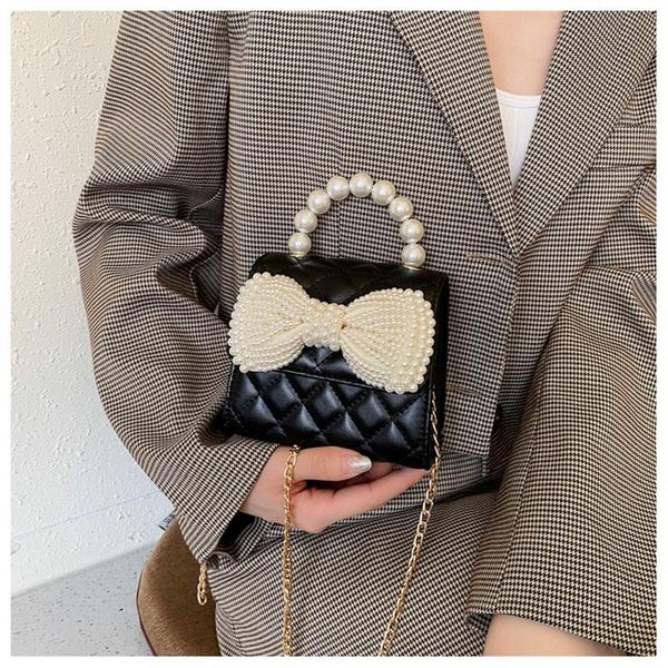 

shoulder bags mini crossbody pearl chain single short handles bag interior zipper pocket handbag female sling 2021