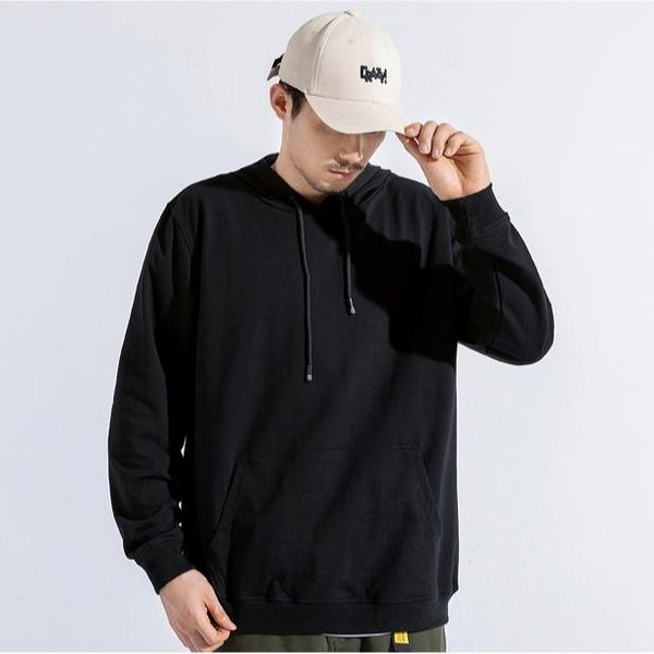 

autumn plus size 4xl men fashion cotton plain solid color black white pullover hoodies men's & sweatshirts