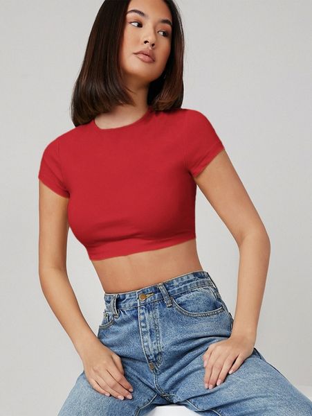 

cap sleeve solid crop tee k75o#, White