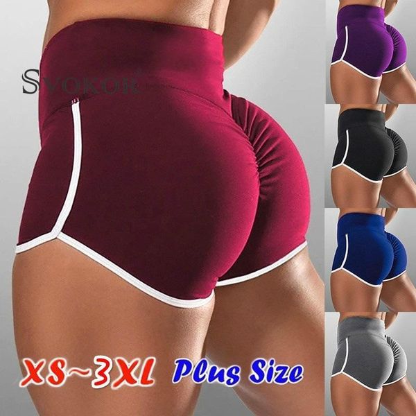 

women's shorts svokor s-3xl plus-size fitness sports trouser high waist running leggings tight breathable yoga short pants, White;black
