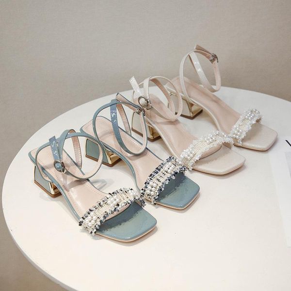 

med 2021 sandals ladies shoes summer high heels suit female beige all-match medium high-heeled girls clear fashion block com, Black