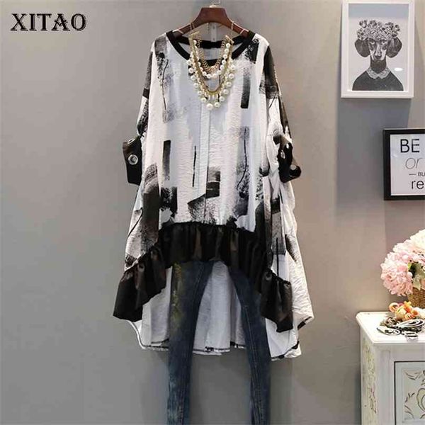 

[xitao] pullover women europe fashion spring summer o-neck short sleeve print irregular long casual t-shirt lyh3419 210720, White