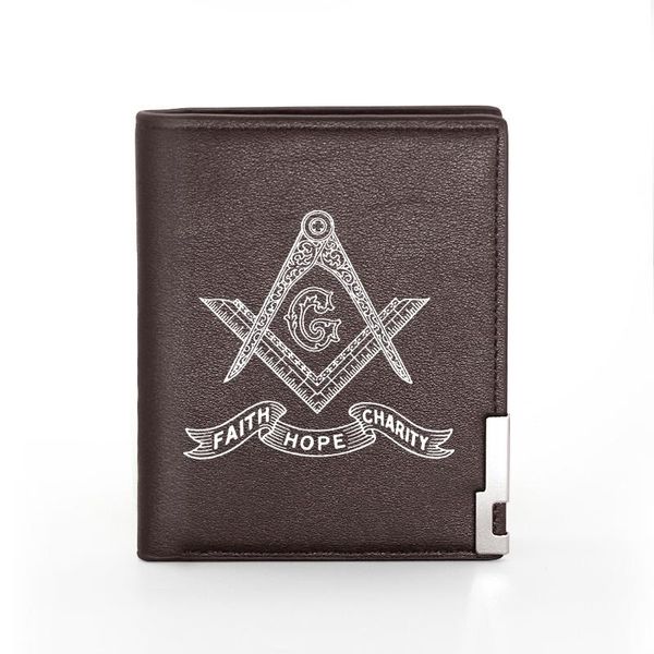 

classic masonic design digital printing pu leather charm wallet men bifold holder short purse male gift wallets, Red;black