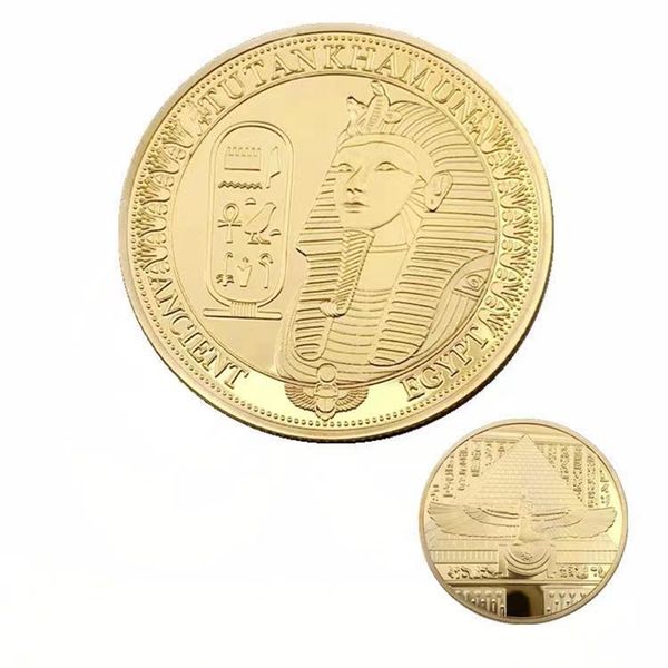 

20pcs crafts gold plated commemorative coin ancient egyptian pharaoh stone lions face pyramid badge