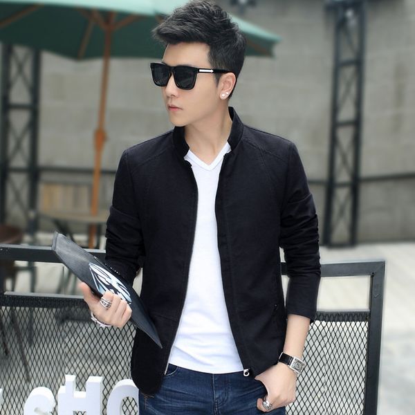 

mens designer jackets regular length zipper stand collar coats pure color long sleeve clothing mens casual slim outerwear with pocket, Black;brown