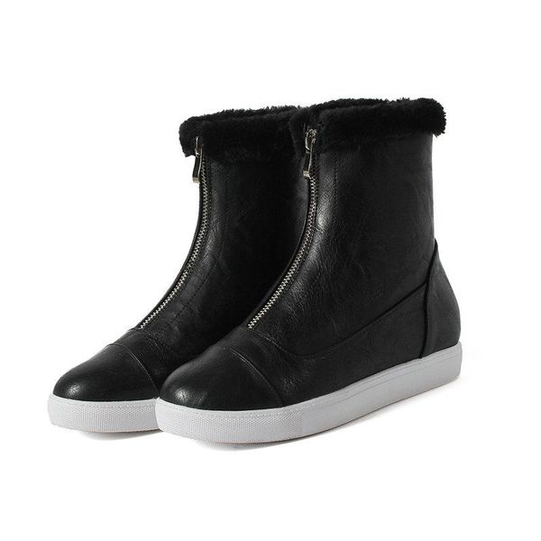 

boots 2021 winter warm fashion concise women shoes soft pu leather ankle front zipper comfort short, Black