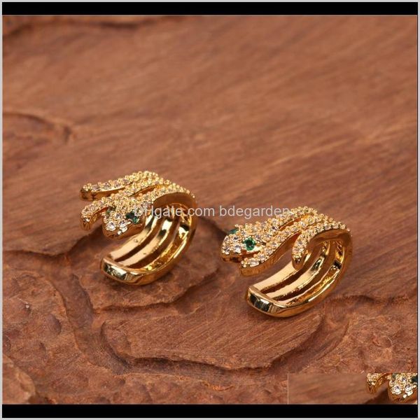 

hoop & hie earrings drop delivery 2021 eyika classic korean style full zircon clip gold color fashion women jewelry serpent fake earring for, Golden;silver