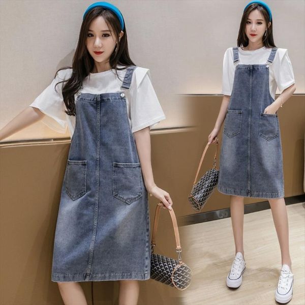

summer denim korean style womens dresses slim fit straps pocket overall sundress preppy girl student, Black;gray